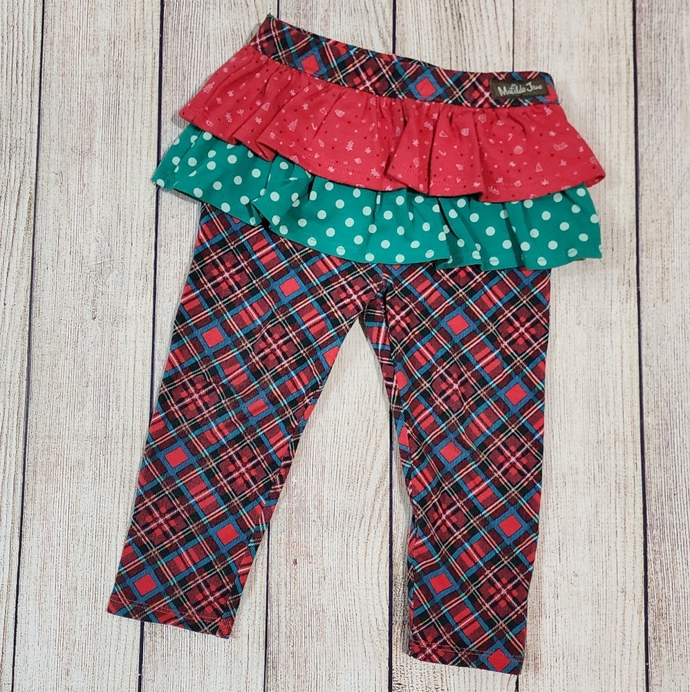 Matilda Jane Plaid Christmas Leggings / Ruffle Skirt Sz 12-18m